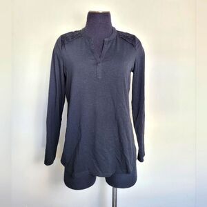 Downeast Black Lace Pullover Shirt Long Sleeve Black V Neck Comfy Casual Small